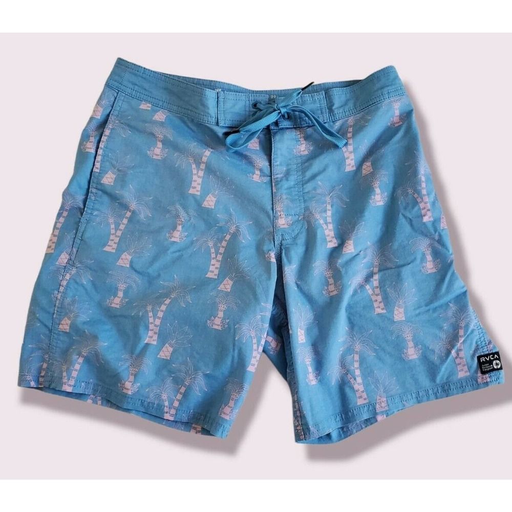 RVCA Eastern Board Shorts Size 30 Short Length Palm Tree Swim Trunks Surf Beach